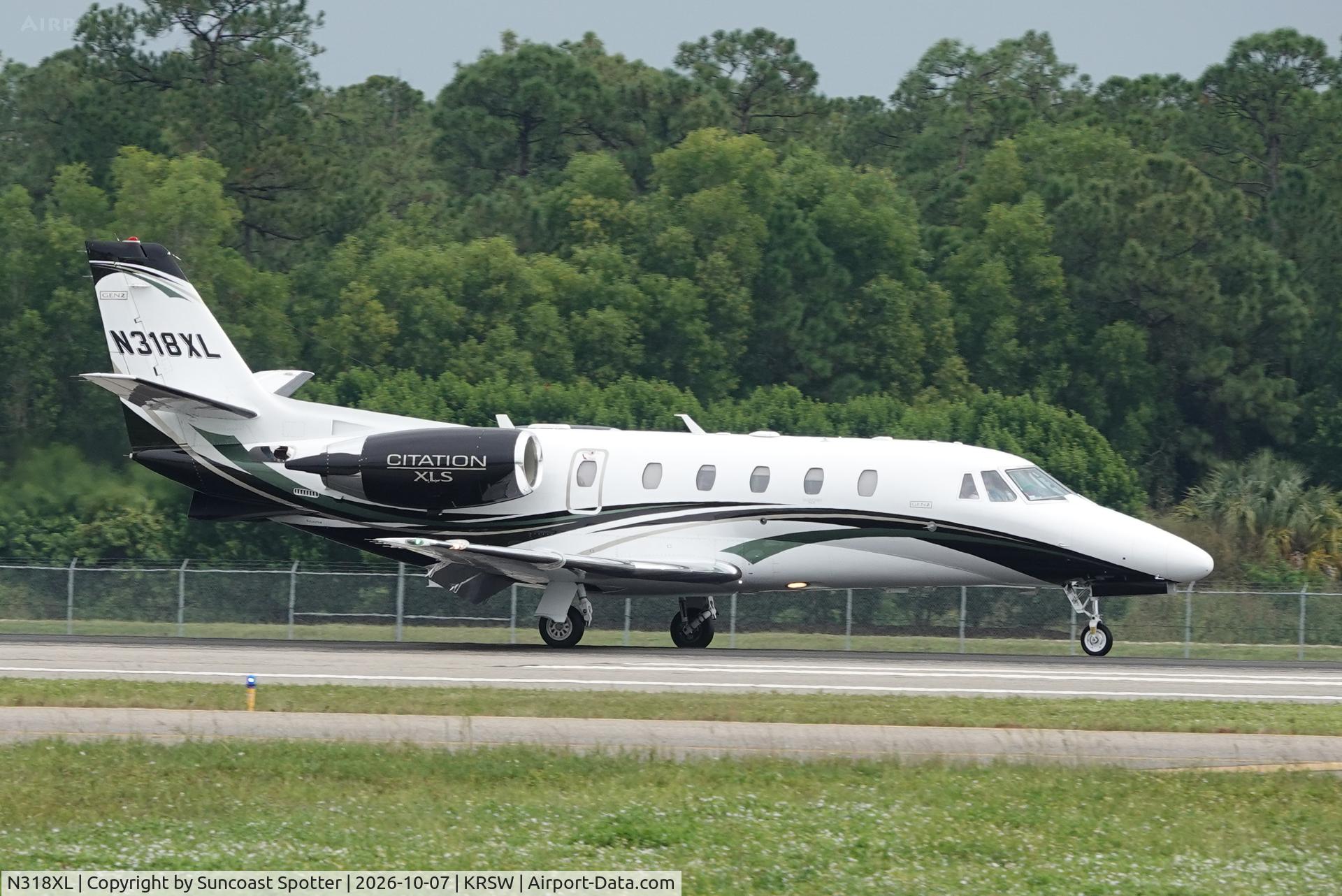Aircraft N318XL, 2022 Cessna 560XL Citation XLS+, c/n 560-6318, Jet Linx 318 arrives at Southwest Florida International Airport following a weather diversion on a flight from St Louis Lambert International Airport, at KRSW, photo by Suncoast Spotter