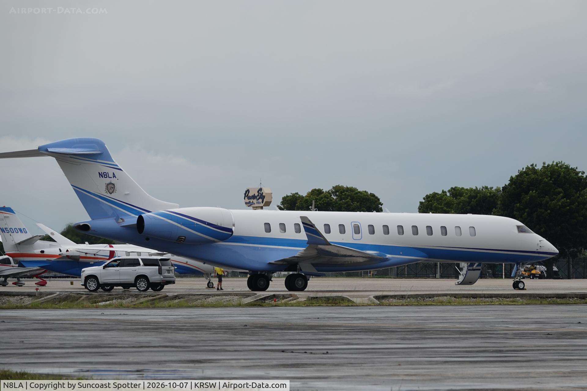 Aircraft N8LA, Bombardier BD-700-2A12 Global 8000, c/n 70267, Global 8LA sits on the Private Sky ramp at Southwest Florida International Airport, at KRSW, photo by Suncoast Spotter