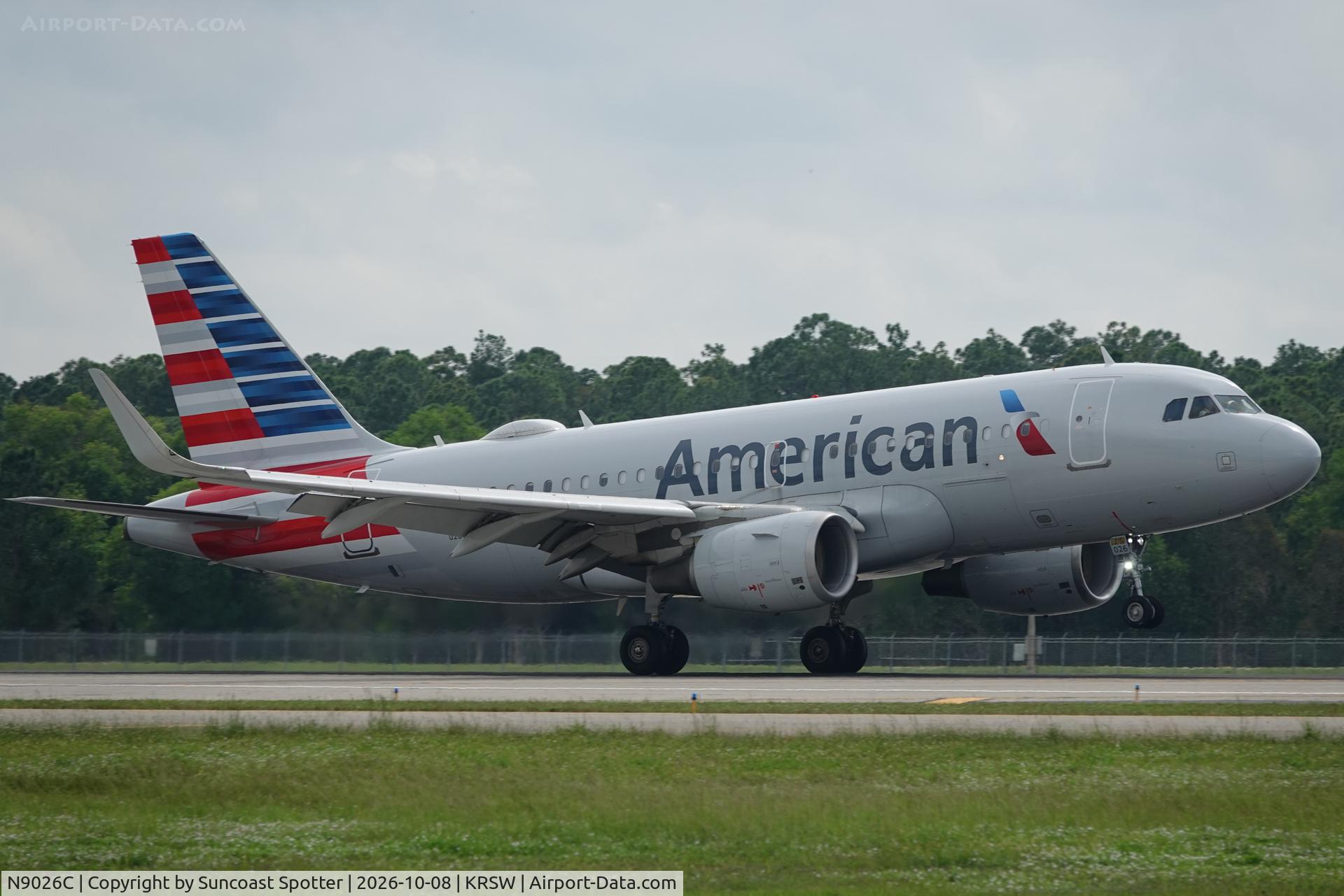 Aircraft N9026C, 2015 Airbus A319-115, c/n 6429, American 2365 arrives at Southwest Florida International Airport following flight from Philadelphia International Airport, at KRSW, photo by Suncoast Spotter