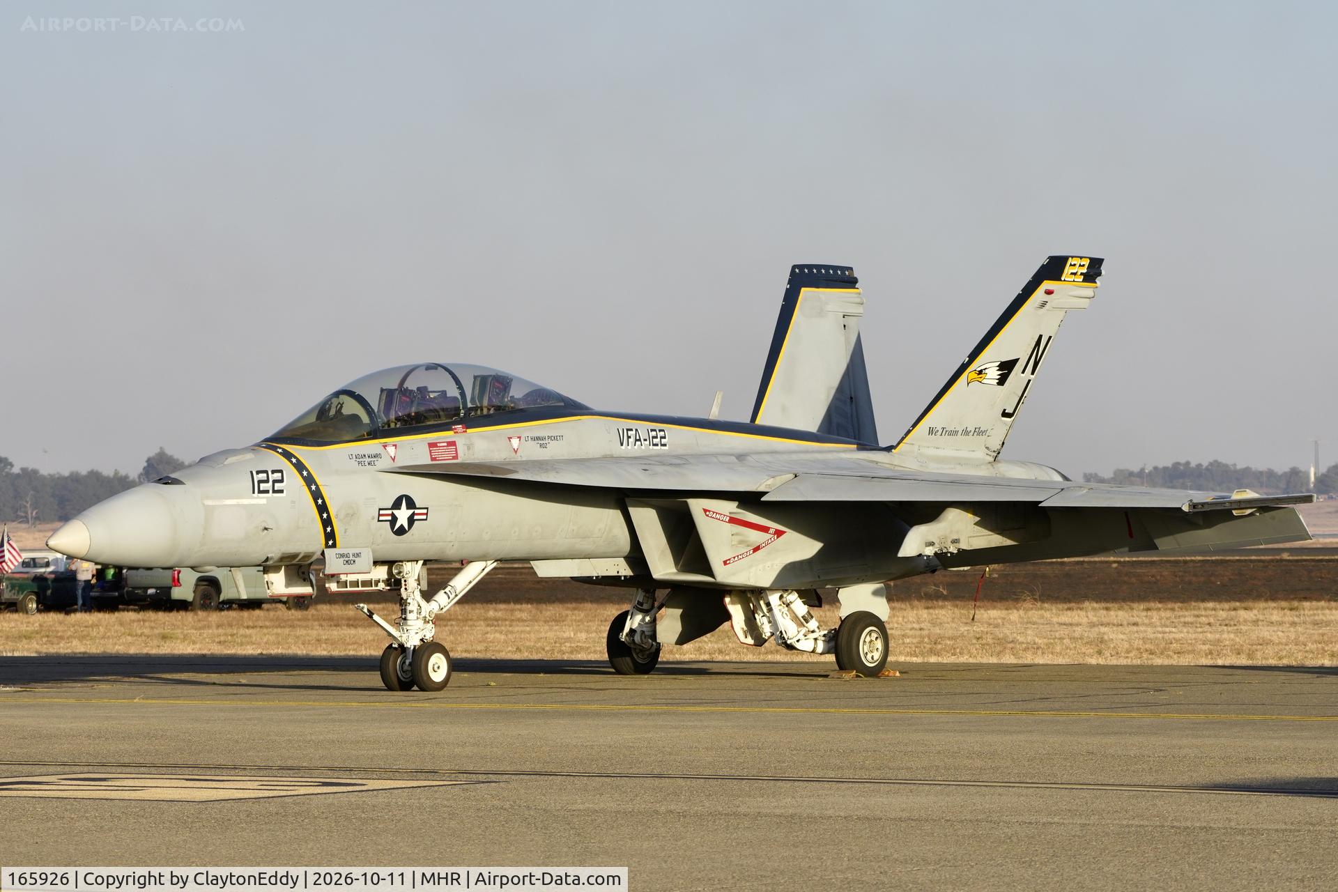 Aircraft 165926, 2003 Boeing F/A-18F Super Hornet, c/n F072, California Capital Airshow 2026., at MHR, photo by ClaytonEddy
