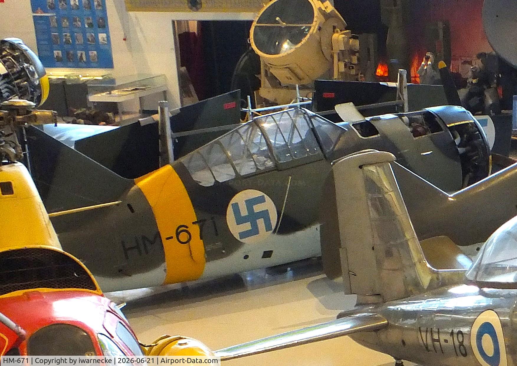 Aircraft HM-671, VL Humu, c/n 632567, Valtion lentokonetehdas VL Humu (finnish 'copy' of a Brewster Buffalo with wooden wing) at the Suomen Ilmavoimamuseo (Finnish Air Force Museum, formerly known as Keski-Suomen Ilmailumuseo / Aviation Museum of Central Finland), Jyväskylä-Tikkakoski, photo by iwarnecke