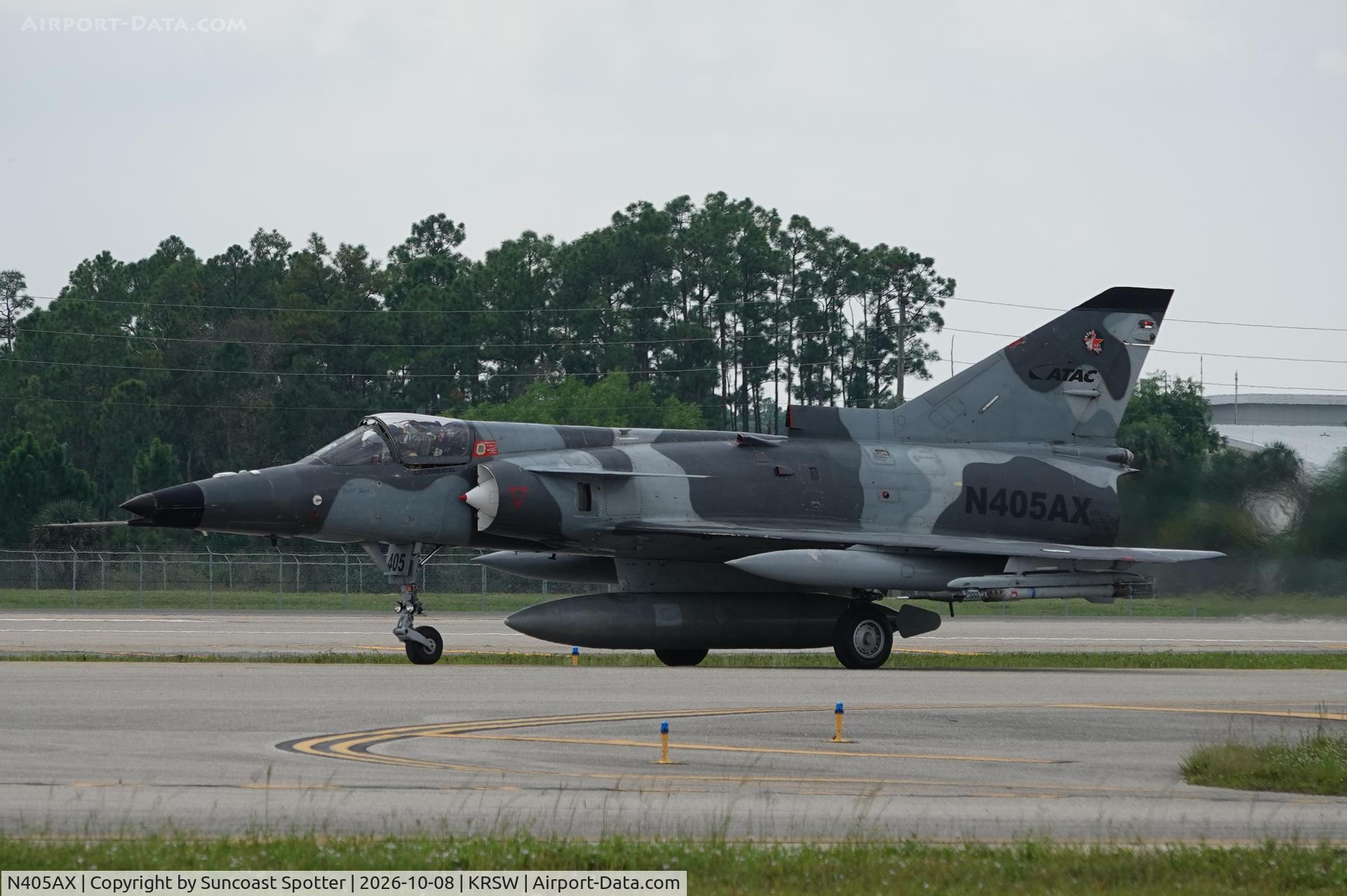 Aircraft N405AX, 1981 Israel Aircraft Industries Kfir C.2, c/n 145, A F-21 Kfir C2 taxis at Southwest Florida International Airport enroute to training in the Gulf of America, at KRSW, photo by Suncoast Spotter