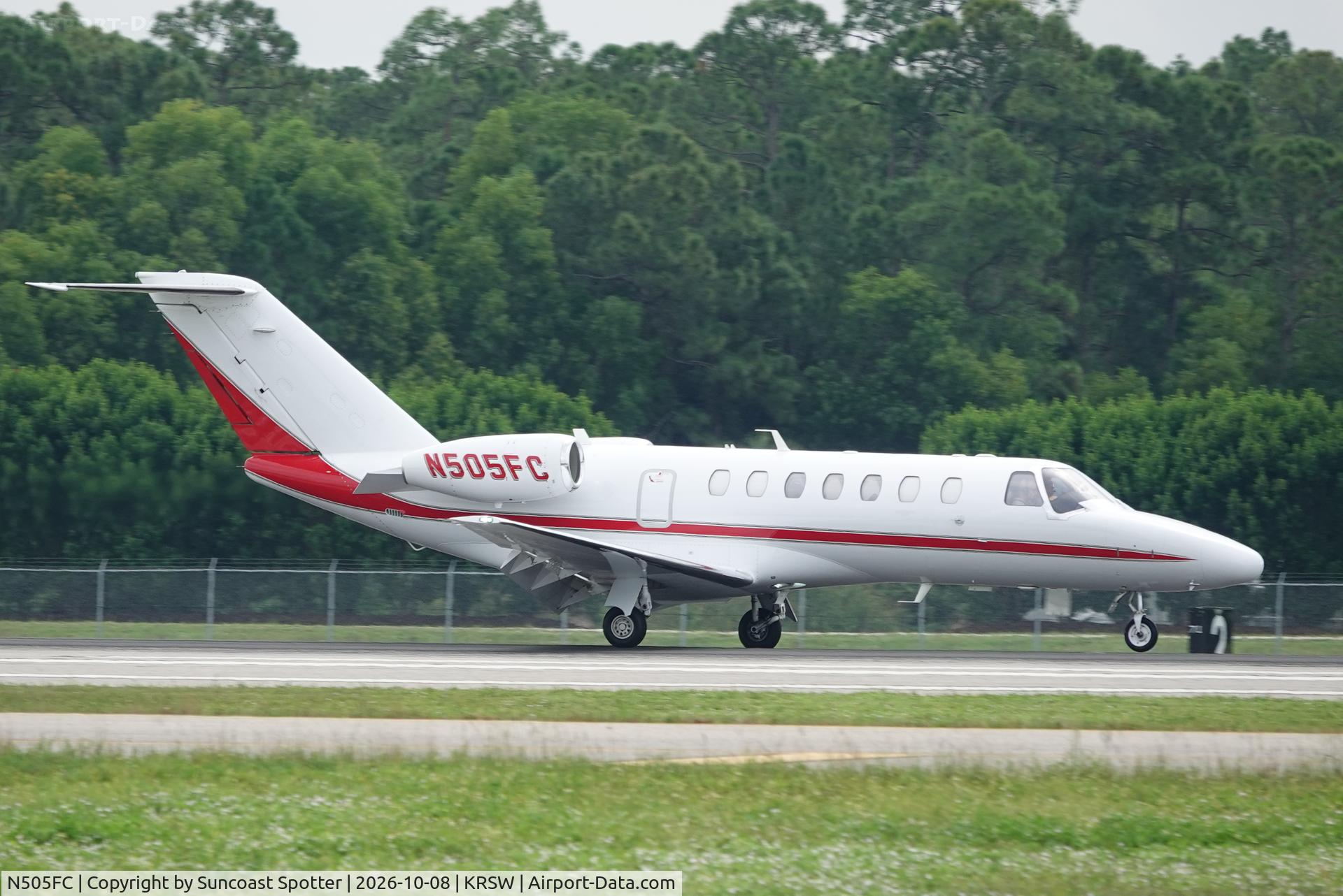 Aircraft N505FC, 2021 Textron Aviation Inc 525B, c/n 525B0639, Citation 505FC arrives at Southwest Florida International Airport following flight from Lubbock Preston Smith International Airport, at KRSW, photo by Suncoast Spotter