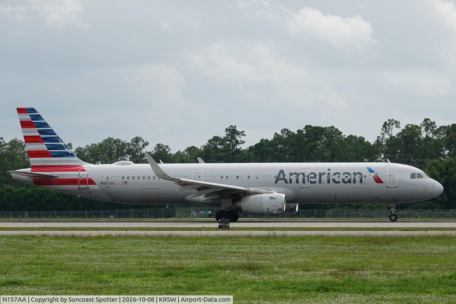 Aircraft N157AA, 2016 Airbus A321-231, c/n 6998, American 2437 departs Southwest Florida International Airport enroute to Chicago-O’Hare International Airport, at KRSW, photo by Suncoast Spotter