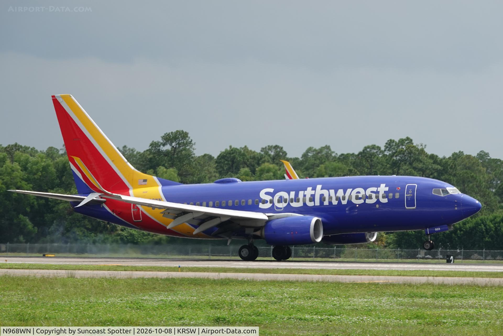 Aircraft N968WN, 2011 Boeing 737-7H4, c/n 36679, Southwest 700 arrives at Southwest Florida International Airport following flight from Nashville International Airport, at KRSW, photo by Suncoast Spotter