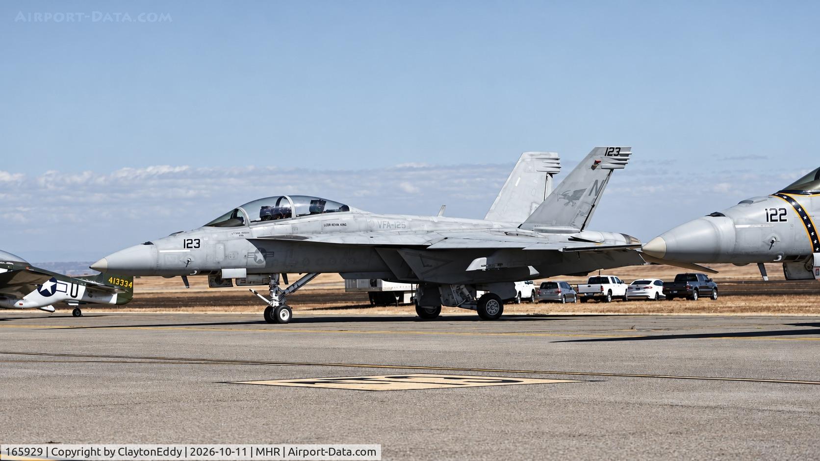 Aircraft 165929, Boeing F/A-18F Super Hornet, c/n F075, California Capital Airshow 2026, at MHR, photo by ClaytonEddy
