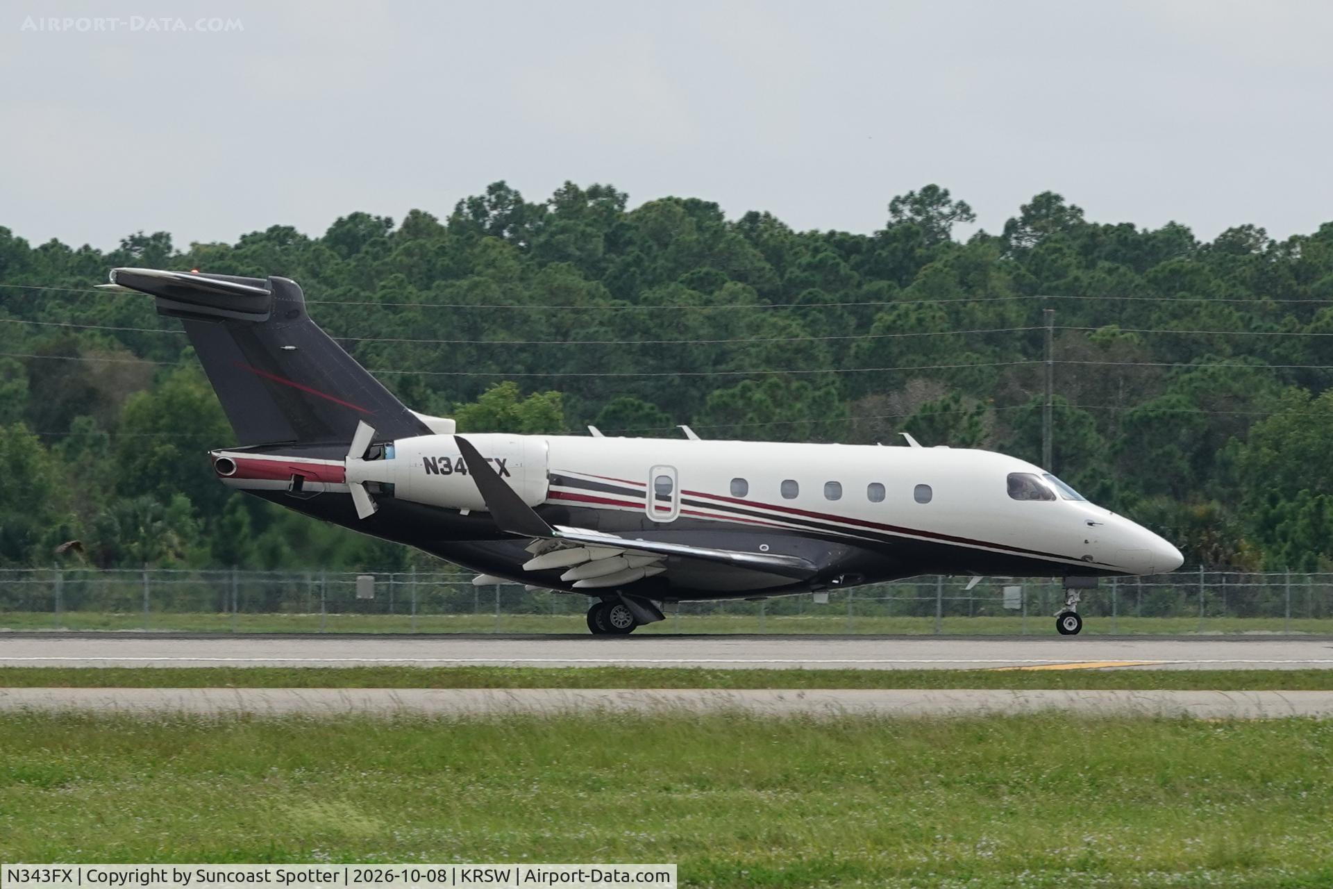 Aircraft N343FX, 2023 Embraer EMB-545 Praetor 500, c/n 55010107, Flexjet 343 arrives at Southwest Florida International Airport following flight from Charlevoix Municipal Airport, at KRSW, photo by Suncoast Spotter