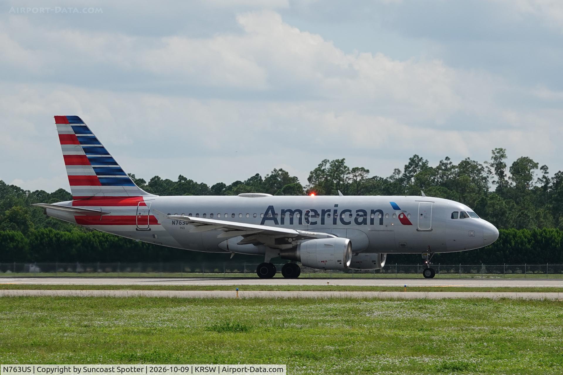 Aircraft N763US, 2000 Airbus A319-112, c/n 1360, American 2365 departs Southwest Florida International Airport enroute to Philadelphia International Airport, at KRSW, photo by Suncoast Spotter