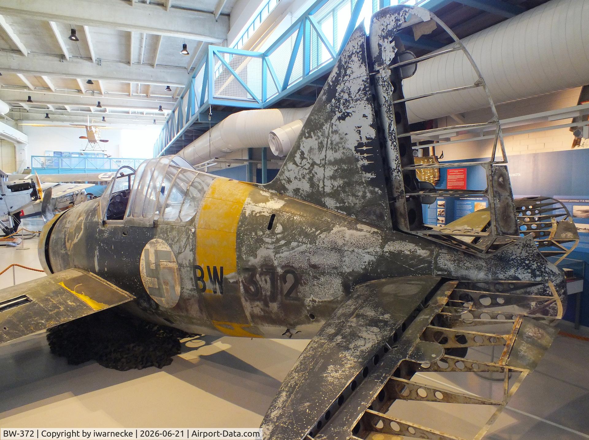 Aircraft BW-372, Brewster B-239 Buffalo, c/n 39, Brewster B-239 Buffalo (displayed unrestored) at the Suomen Ilmavoimamuseo (Finnish Air Force Museum, formerly known as Keski-Suomen Ilmailumuseo / Aviation Museum of Central Finland), Jyväskylä-Tikkakoski, photo by iwarnecke