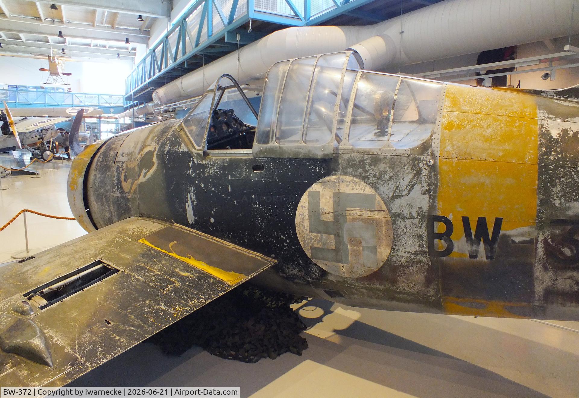 Aircraft BW-372, Brewster B-239 Buffalo, c/n 39, Brewster B-239 Buffalo (displayed unrestored) at the Suomen Ilmavoimamuseo (Finnish Air Force Museum, formerly known as Keski-Suomen Ilmailumuseo / Aviation Museum of Central Finland), Jyväskylä-Tikkakoski, photo by iwarnecke