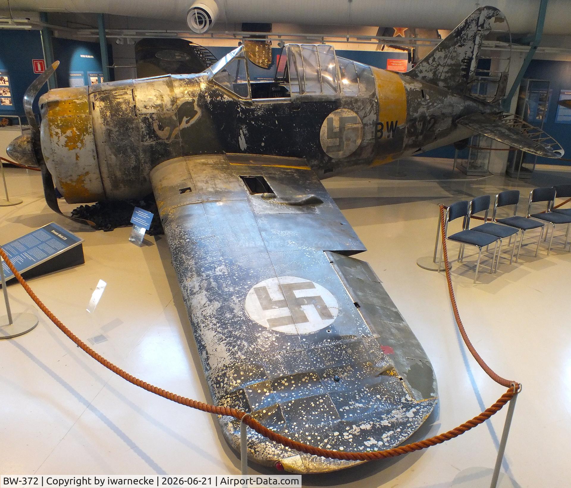 Aircraft BW-372, Brewster B-239 Buffalo, c/n 39, Brewster B-239 Buffalo (displayed unrestored) at the Suomen Ilmavoimamuseo (Finnish Air Force Museum, formerly known as Keski-Suomen Ilmailumuseo / Aviation Museum of Central Finland), Jyväskylä-Tikkakoski, photo by iwarnecke