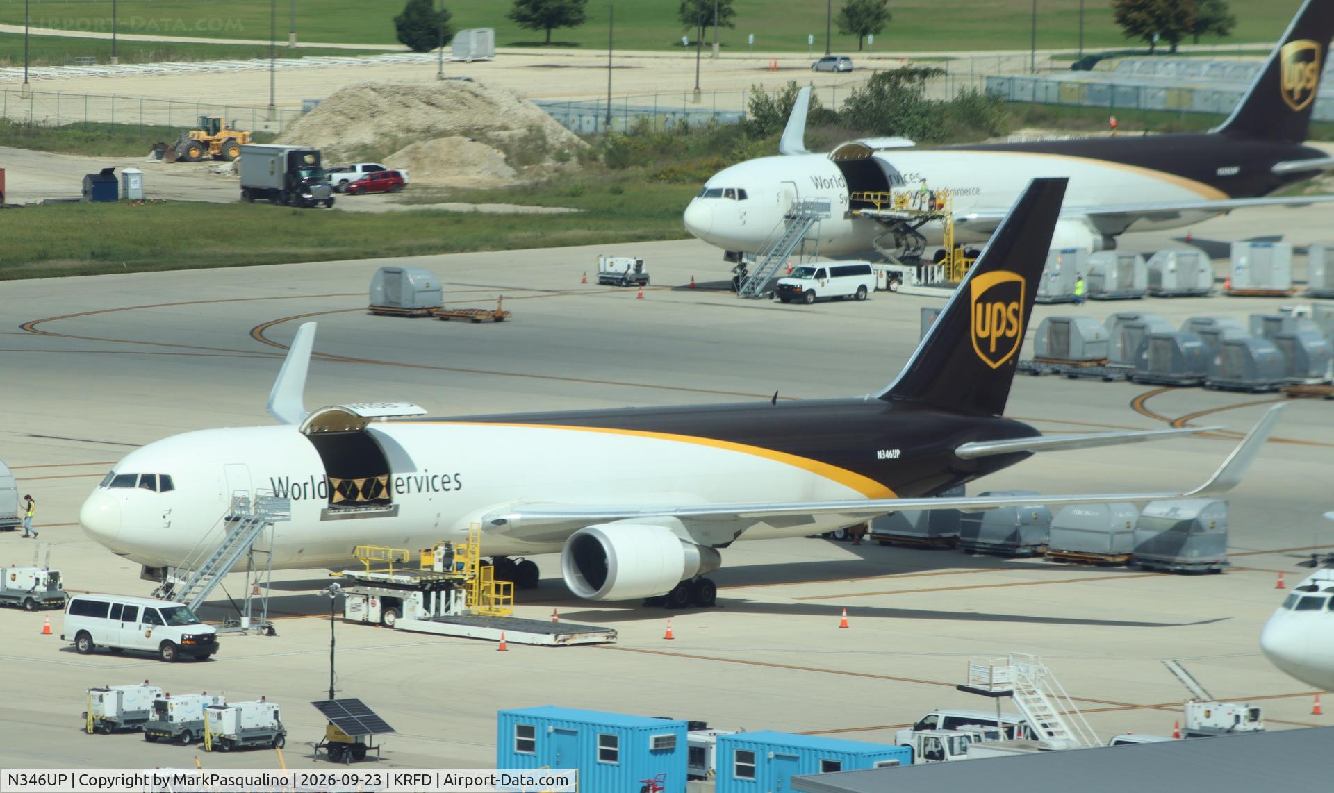 Aircraft N346UP, 2011 Boeing 767-34AF, c/n 37868, Boeing 767-34AF, at KRFD, photo by MarkPasqualino