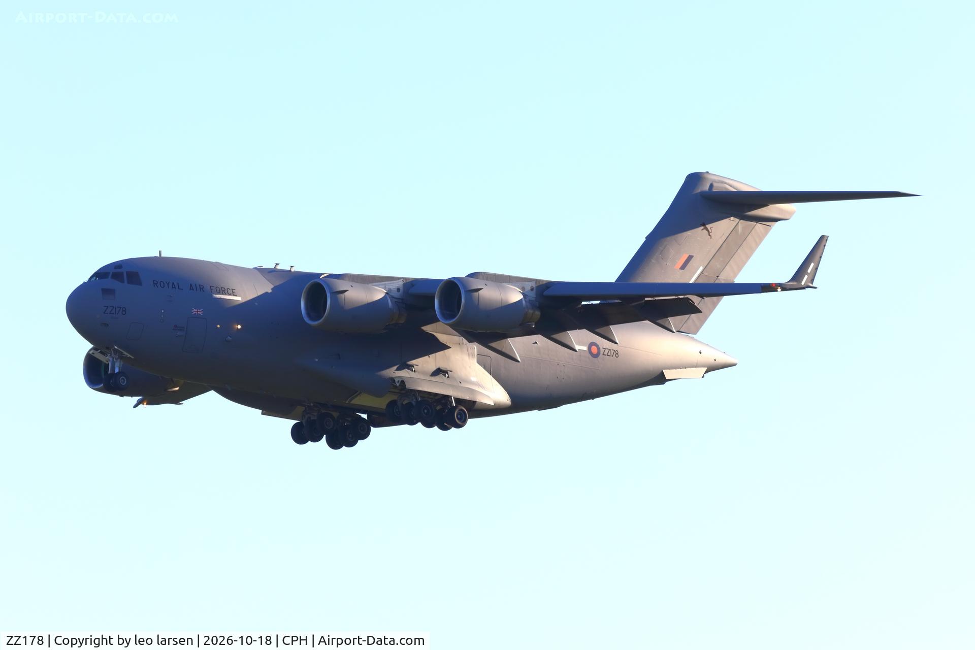Aircraft ZZ178, 2012 Boeing C-17A Globemaster III, c/n F-245 l/n UK-8, Copenhagen 18.10.2026, at CPH, photo by leo larsen