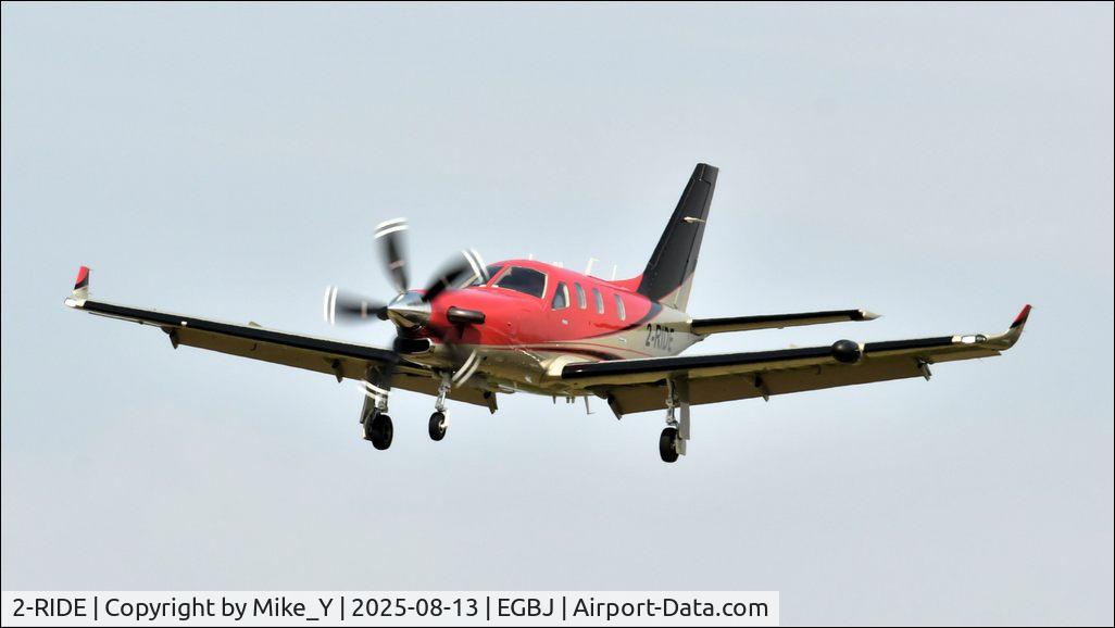 Aircraft 2-RIDE, 2016 Socata TBM-900, c/n 1106, 2010 Socata TBM-700N arriving at Gloucestershire Airport, at EGBJ, photo by Mike_Y