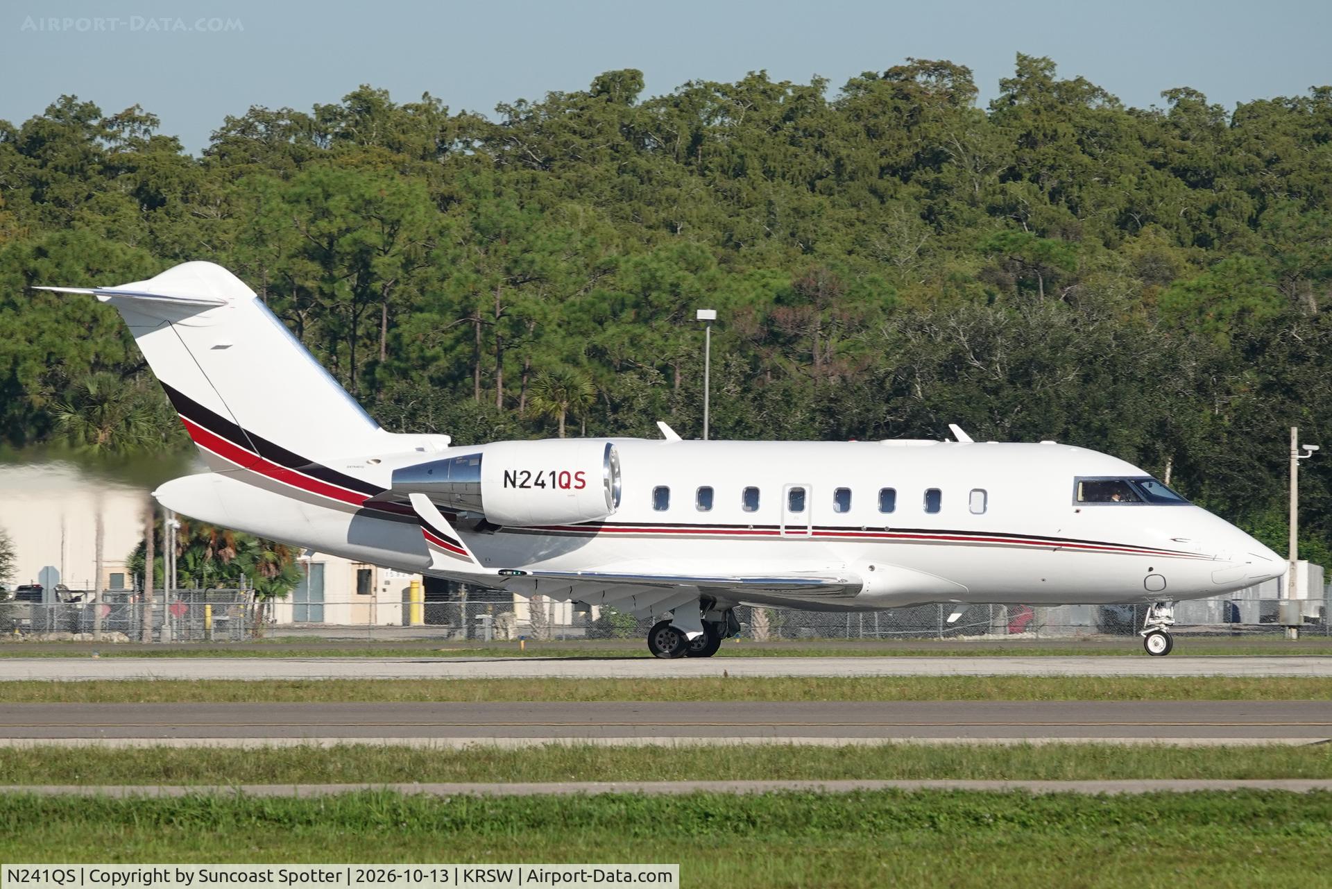 Aircraft N241QS, 2019 Bombardier CL-600-2B16(CL-604), c/n 6148, Execjet 241 departs Southwest Florida International Airport enroute to Indianapolis Regional Airport, at KRSW, photo by Suncoast Spotter