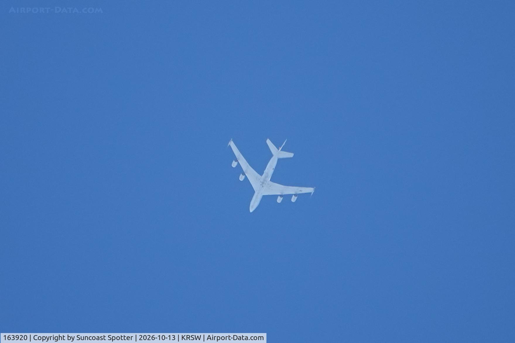 Aircraft 163920, 1989 Boeing E-6B Mercury, c/n 23893, An E-6 Mercury from Air Test and Evaluation Squadron 20 at Naval Air Station Patuxent flies over Southwest Florida International Airport, at KRSW, photo by Suncoast Spotter