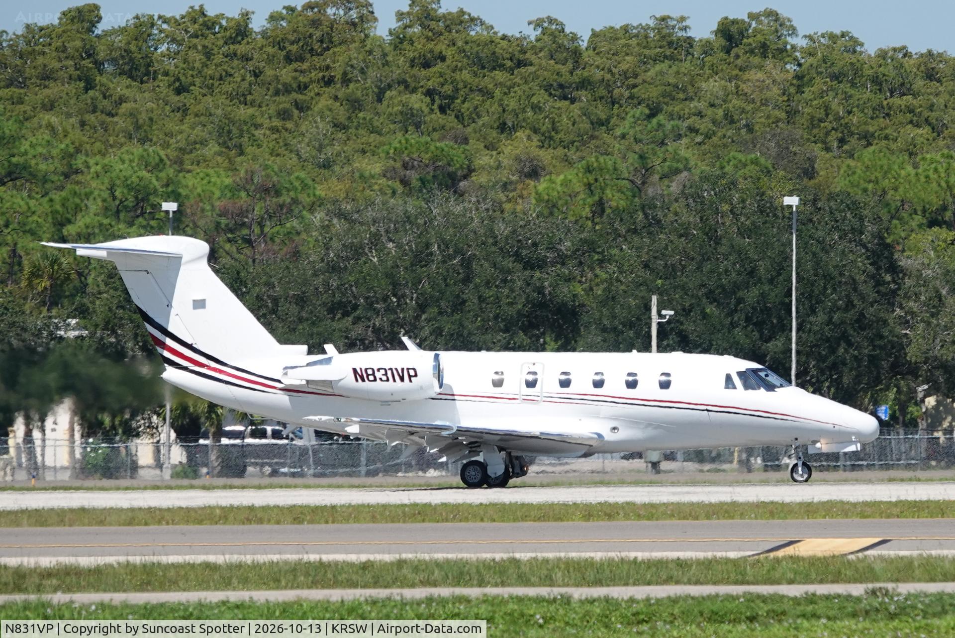 Aircraft N831VP, 1990 Cessna 650 Citation, c/n 650-0194, Citation 831VP departs Southwest Florida International Airport enroute to Baton Rouge Metropolitan Airport, at KRSW, photo by Suncoast Spotter
