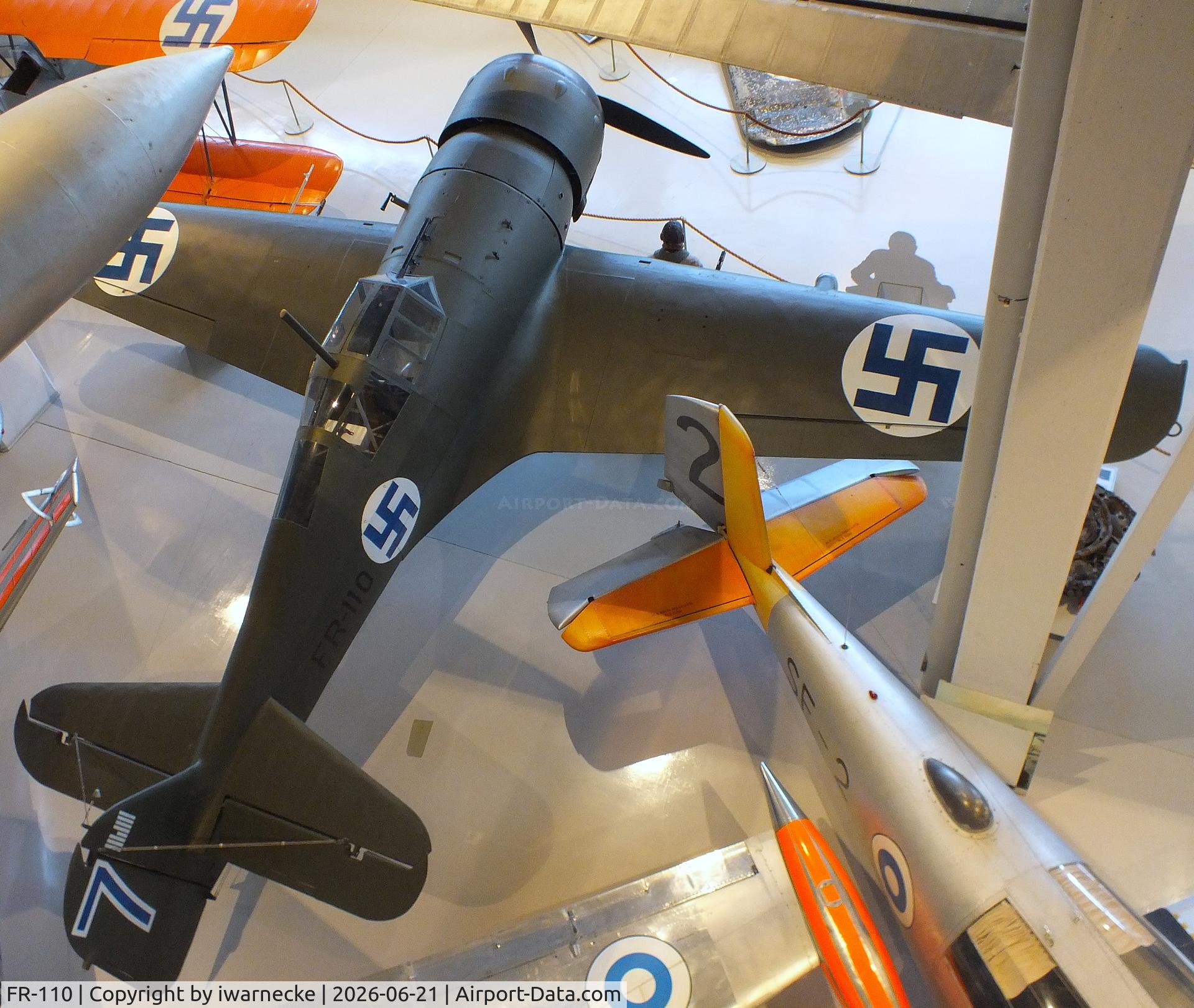 Aircraft FR-110, Fokker D.XXI, c/n III/11, Fokker D.XXI on skis at the Suomen Ilmavoimamuseo (Finnish Air Force Museum, formerly known as Keski-Suomen Ilmailumuseo / Aviation Museum of Central Finland), Jyväskylä-Tikkakoski, photo by iwarnecke