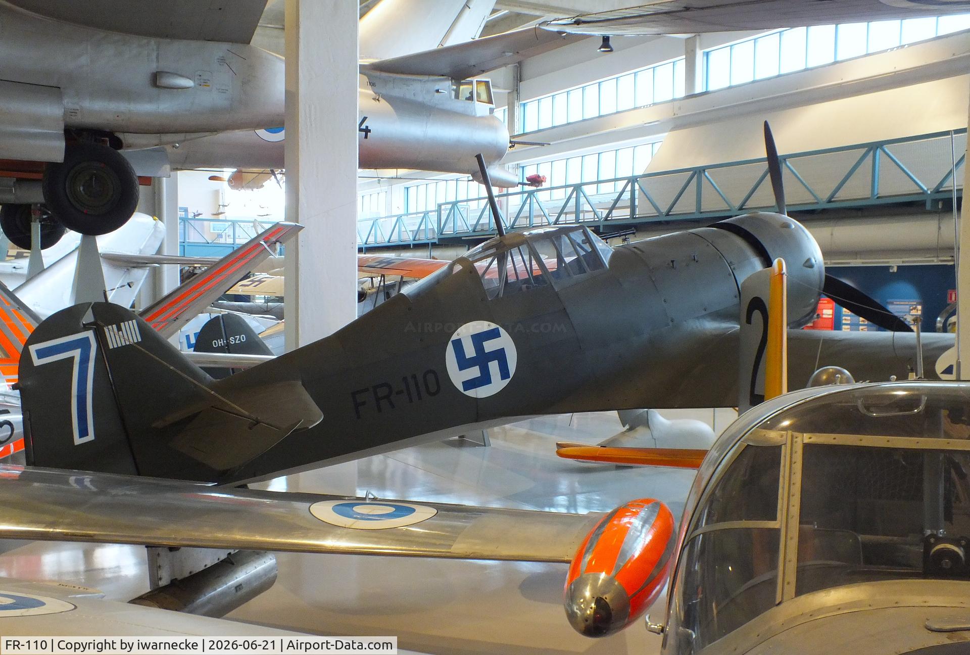 Aircraft FR-110, Fokker D.XXI, c/n III/11, Fokker D.XXI on skis at the Suomen Ilmavoimamuseo (Finnish Air Force Museum, formerly known as Keski-Suomen Ilmailumuseo / Aviation Museum of Central Finland), Jyväskylä-Tikkakoski, photo by iwarnecke