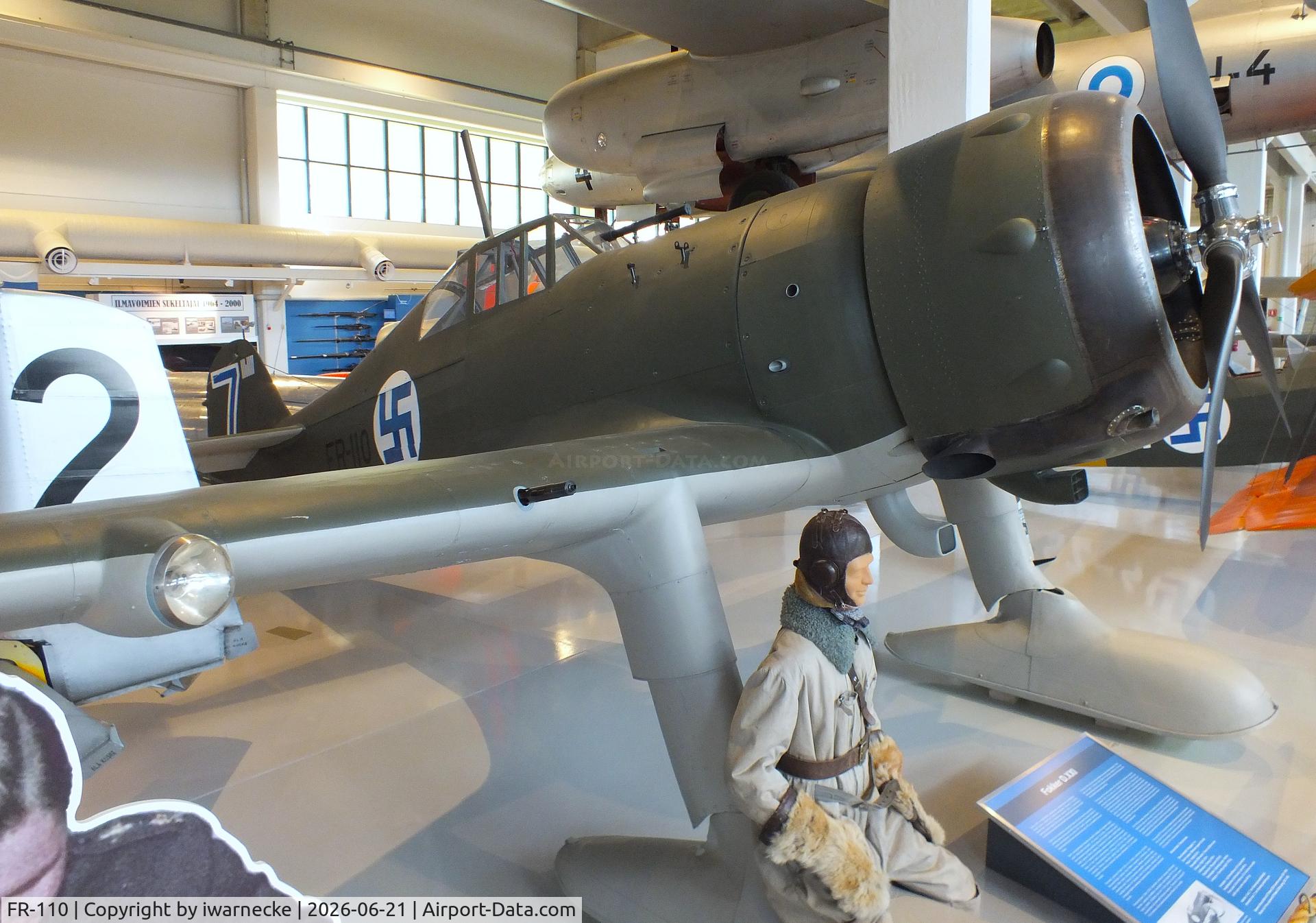 Aircraft FR-110, Fokker D.XXI, c/n III/11, Fokker D.XXI on skis at the Suomen Ilmavoimamuseo (Finnish Air Force Museum, formerly known as Keski-Suomen Ilmailumuseo / Aviation Museum of Central Finland), Jyväskylä-Tikkakoski, photo by iwarnecke
