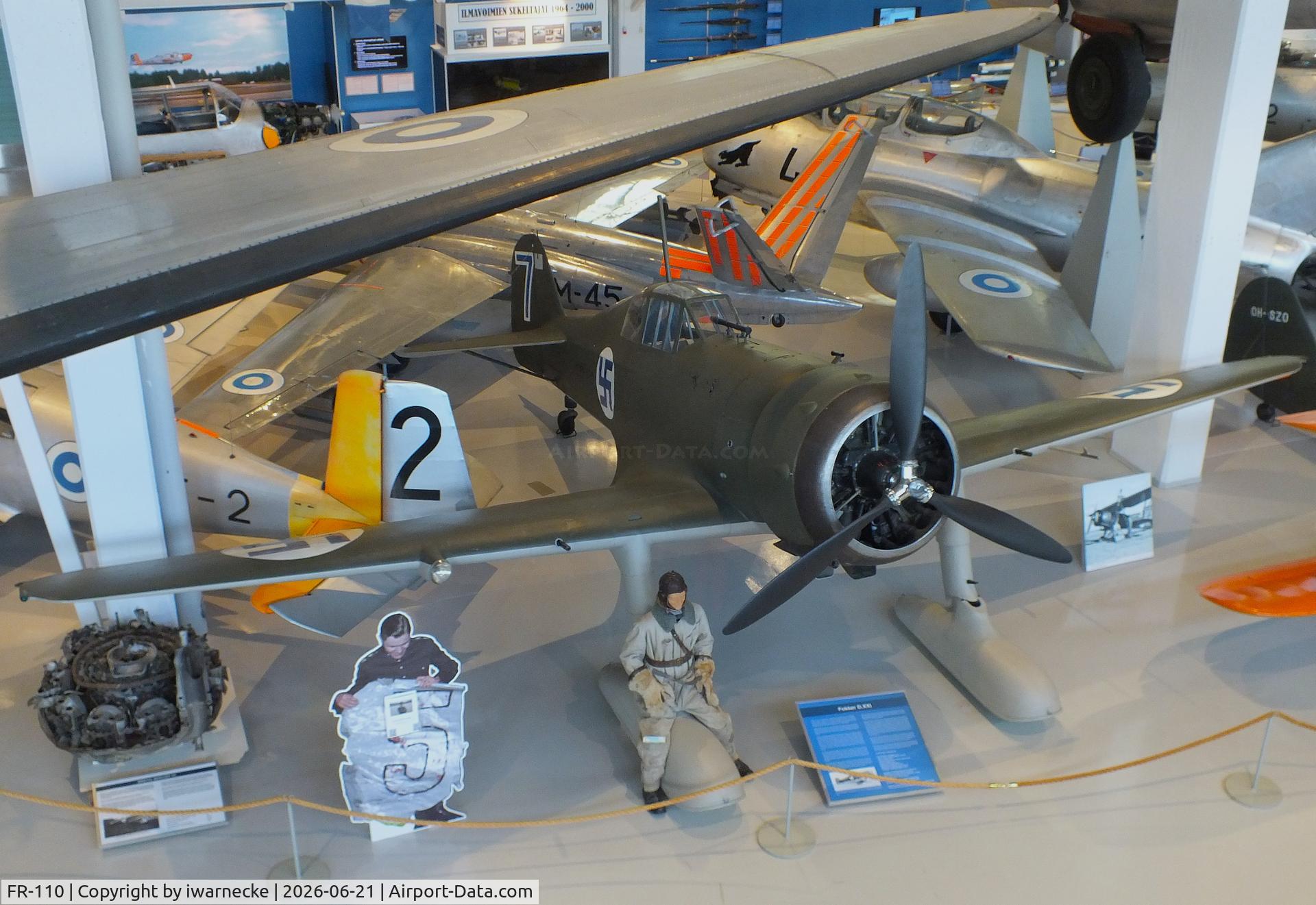 Aircraft FR-110, Fokker D.XXI, c/n III/11, Fokker D.XXI on skis at the Suomen Ilmavoimamuseo (Finnish Air Force Museum, formerly known as Keski-Suomen Ilmailumuseo / Aviation Museum of Central Finland), Jyväskylä-Tikkakoski, photo by iwarnecke