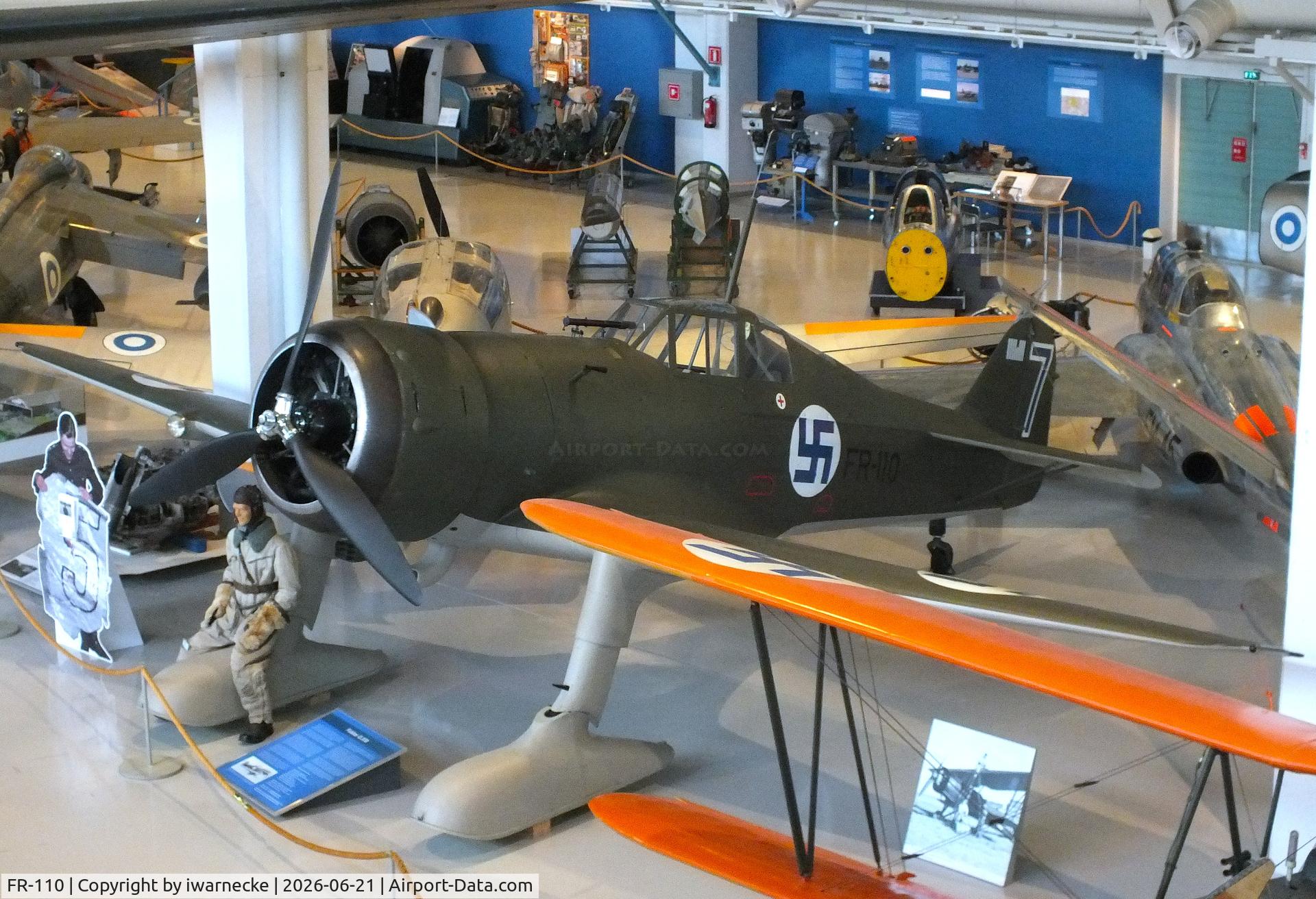 Aircraft FR-110, Fokker D.XXI, c/n III/11, Fokker D.XXI on skis at the Suomen Ilmavoimamuseo (Finnish Air Force Museum, formerly known as Keski-Suomen Ilmailumuseo / Aviation Museum of Central Finland), Jyväskylä-Tikkakoski, photo by iwarnecke