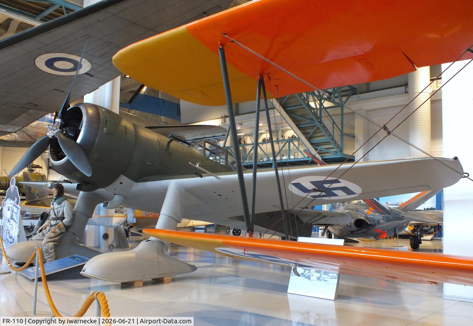 Aircraft FR-110, Fokker D.XXI, c/n III/11, Fokker D.XXI on skis at the Suomen Ilmavoimamuseo (Finnish Air Force Museum, formerly known as Keski-Suomen Ilmailumuseo / Aviation Museum of Central Finland), Jyväskylä-Tikkakoski, photo by iwarnecke