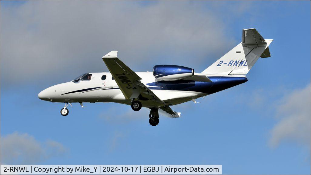 Aircraft 2-RNWL, 2018 Cessna 525 Citation M2, c/n 525-0980, 2018 Cessna 525 Citation M2 arriving at Gloucestershire Airport, at EGBJ, photo by Mike_Y