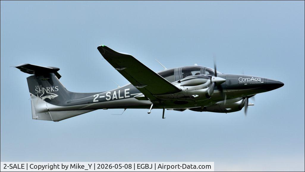 Aircraft 2-SALE, 2017 Diamond DA-62, c/n 62.069, 2017 Diamond DA-62 departing Gloucestershire Airport, at EGBJ, photo by Mike_Y