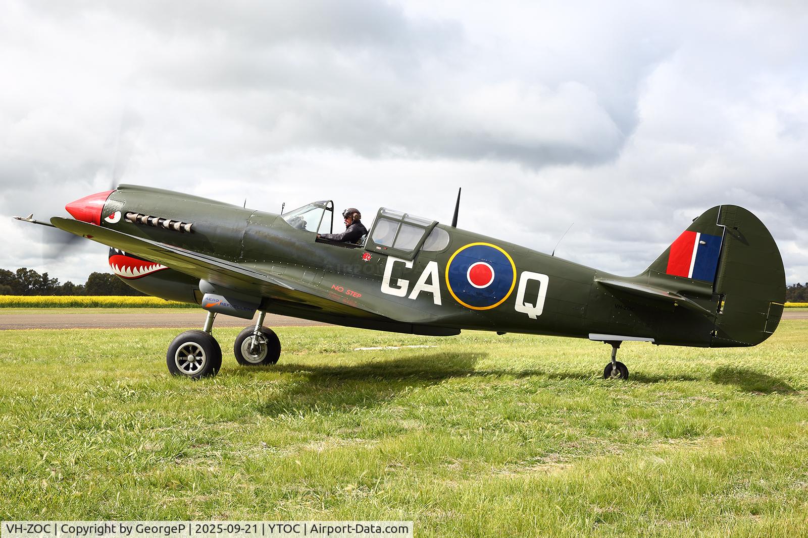 Aircraft VH-ZOC, 1943 Curtiss Wright P-40N Warhawk, c/n 28449, Tocumwal airshow 2025., at YTOC, photo by GeorgeP