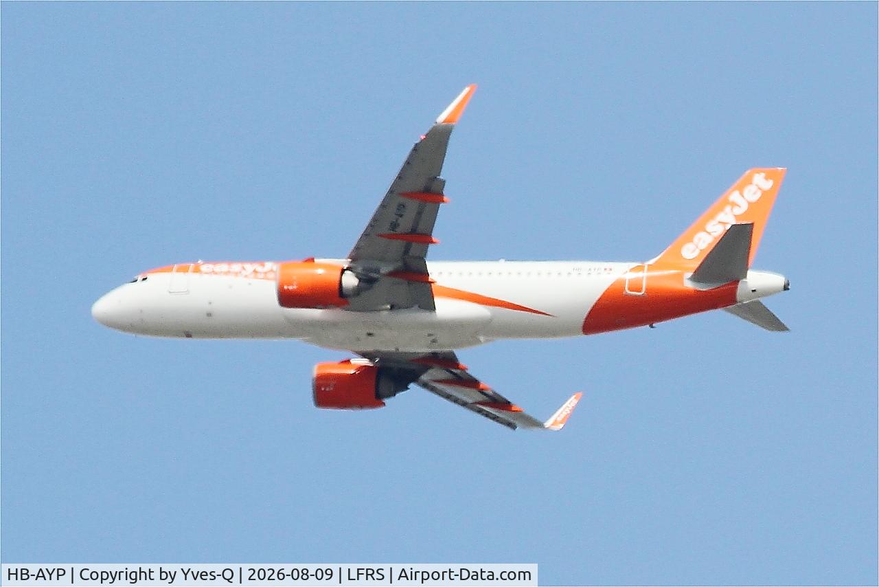 Aircraft HB-AYP, 2022 Airbus A320-251 Neo, c/n 10863, Airbus A320-251, long approach rwy 21, Nantes-Atlantique airport (LFRS-NTE), at LFRS, photo by Yves-Q