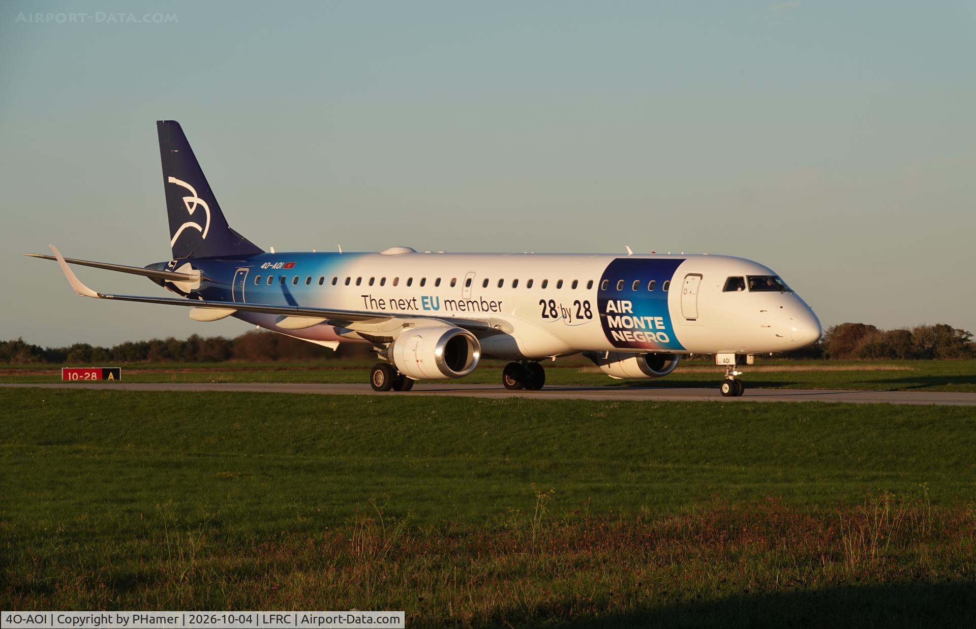 Aircraft 4O-AOI, Embraer ERJ-195LR (ERJ-190-200LR), c/n 19000471, Cherbourg, at LFRC, photo by PHamer
