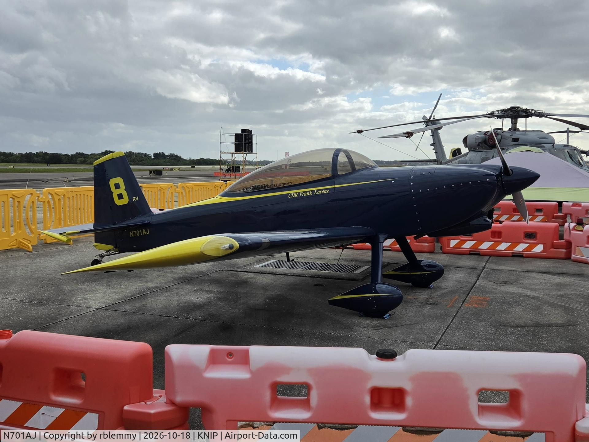 Aircraft N701AJ, 2022 Frank Lorenz/arthur Farrell Ii RV-8, c/n 82844, Van's RV-8 at the 2026 NAS Jacksonville Air Show, at KNIP, photo by rblemmy