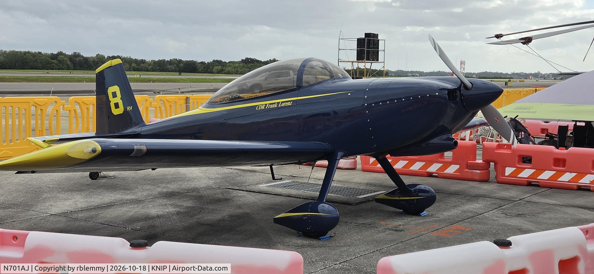 Aircraft N701AJ, 2022 Frank Lorenz/arthur Farrell Ii RV-8, c/n 82844, Van's RV-8 at the 2026 NAS Jacksonville Air Show, at KNIP, photo by rblemmy