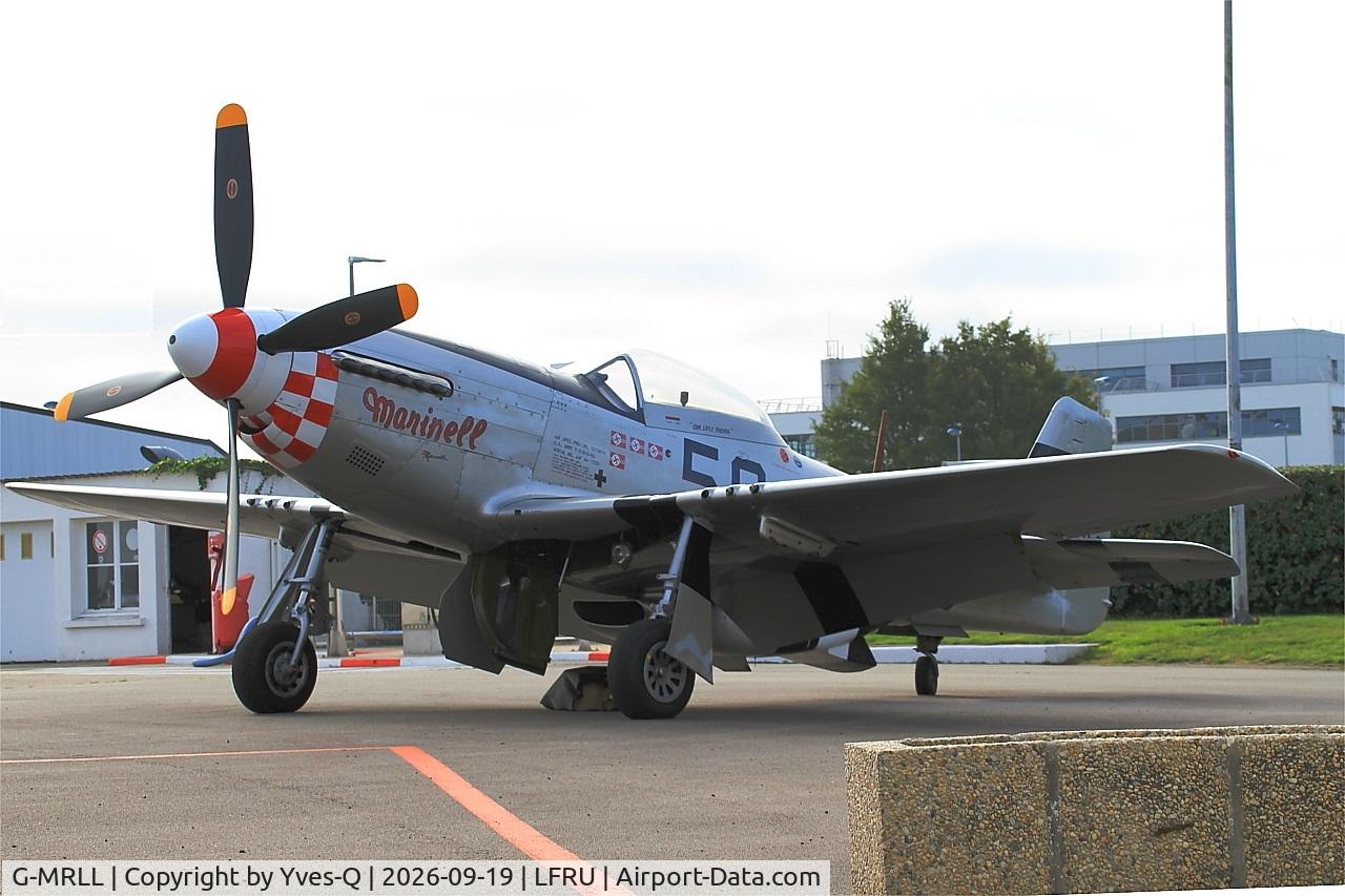 Aircraft G-MRLL, 1943 North American P-51D Mustang, c/n 109-27154, North American P-51D Mustang, Parked, Morlaix-Ploujean airport (LFRU-MXN), at LFRU, photo by Yves-Q