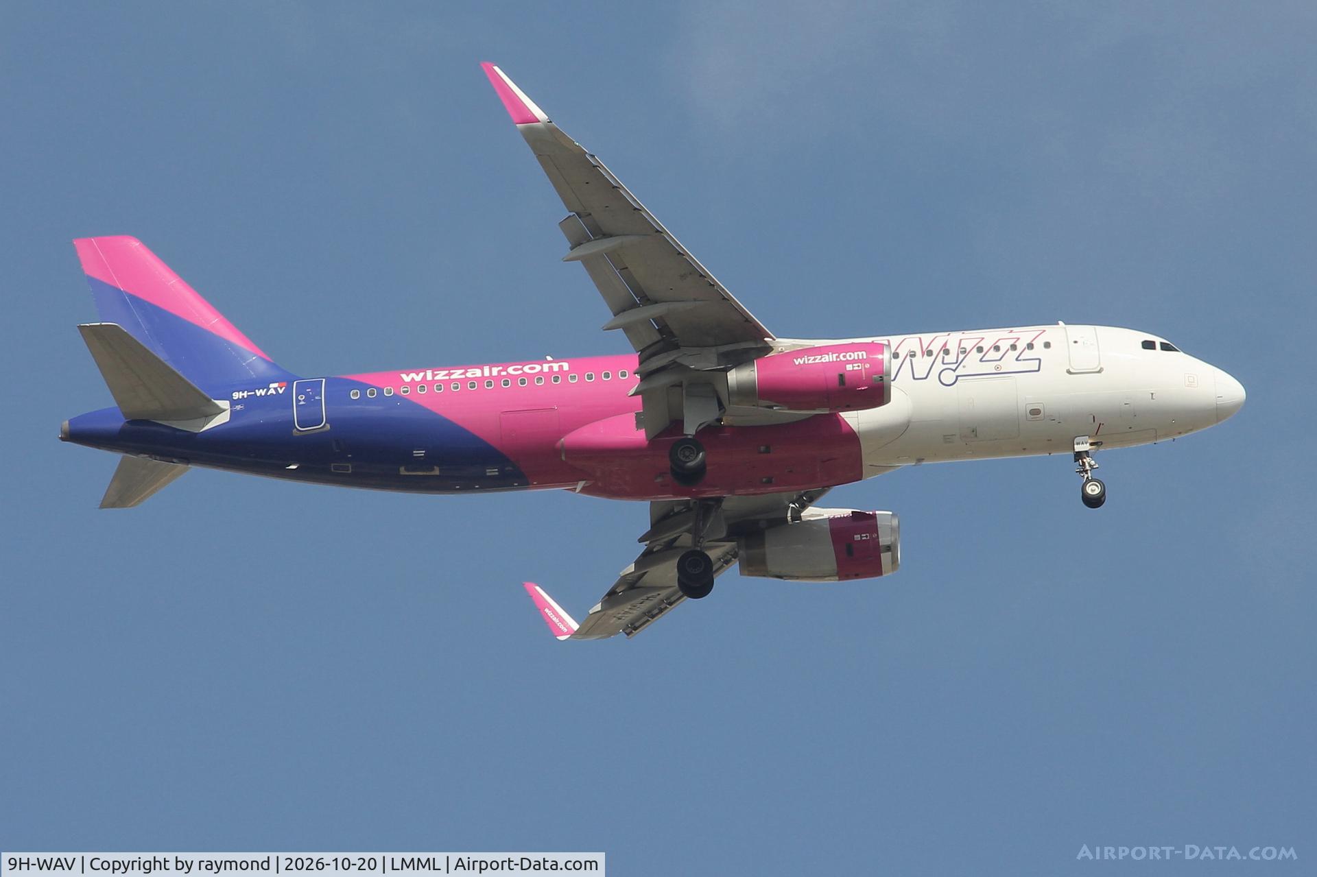 Aircraft 9H-WAV, 2018 Airbus A320-232, c/n 8151, Airbus A320-232 reg 9H-WAV of Wizzair Malta on approach for RW13 Malta., at LMML, photo by raymond