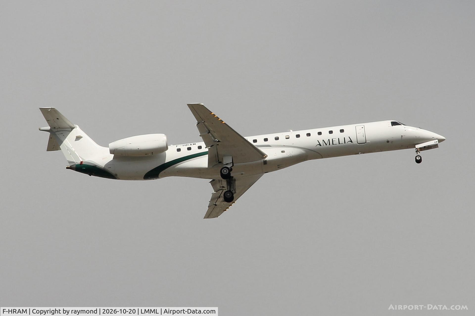 Aircraft F-HRAM, 2000 Embraer EMB-145LU (ERJ-145LU), c/n 145258, Embraer EMB-145LU reg F-HRAM of Amelia International on approach for Rw13 Malta., at LMML, photo by raymond