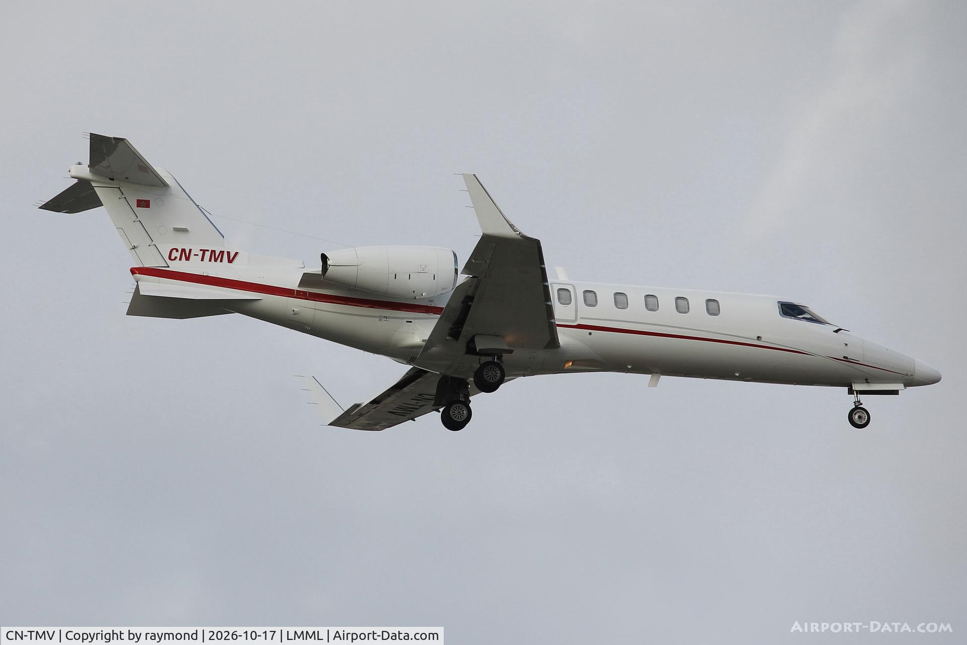 Aircraft CN-TMV, 2001 Learjet Learjet 45, c/n 45-153, Learjet 45 reg CN-TMV of Air Ocean Maroc approaching RW13 Malta., at LMML, photo by raymond