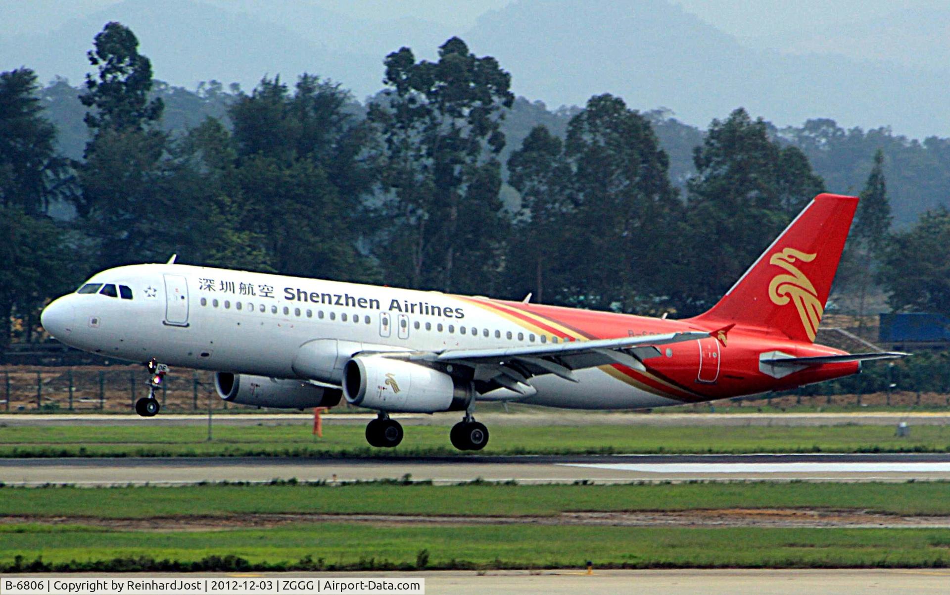 Aircraft B-6806, Airbus A320 232, c/n 4845, Shenzhen Airlines A-320 touches down at Guangzhou, China, at ZGGG, photo by ReinhardJost