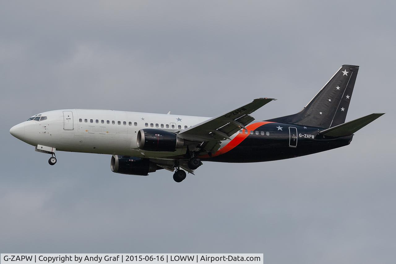 Aircraft G-ZAPW, 1988 Boeing 737-3L9, c/n 24219, Titan 737-300, at LOWW, photo by Andy Graf