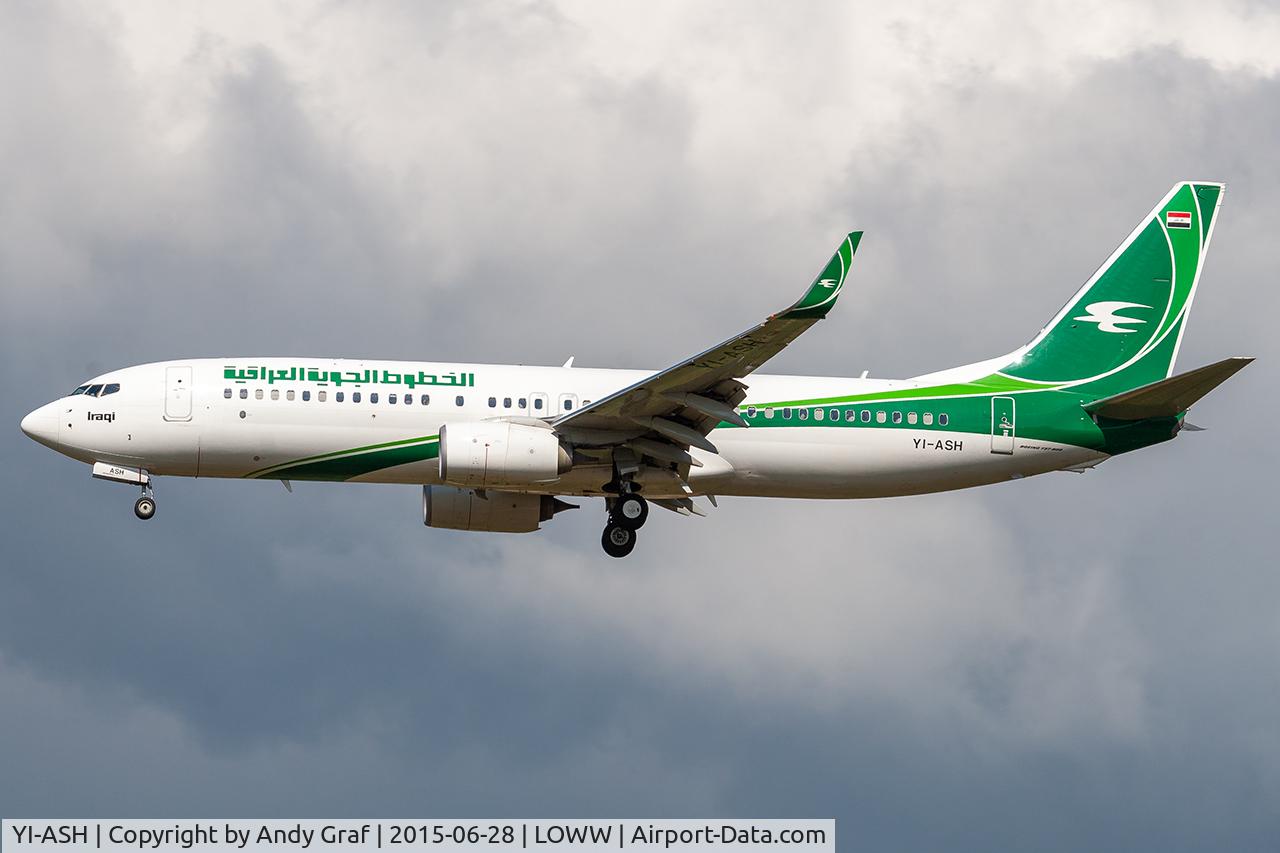Aircraft YI-ASH, 2014 Boeing 737-81Z, c/n 40076 l/n 4873, Iraq Airways 737-800, at LOWW, photo by Andy Graf