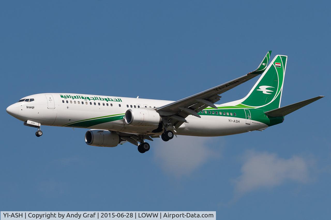 Aircraft YI-ASH, 2014 Boeing 737-81Z, c/n 40076 l/n 4873, Iraq Airways 737-800, at LOWW, photo by Andy Graf
