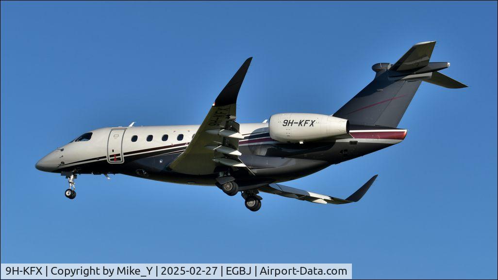 Aircraft 9H-KFX, 2021 Embraer EMB-550 Praetor 600, c/n 55020152, 2021 Embraer EMB-550 Praetor 600 arriving at Gloucestershire Airport, at EGBJ, photo by Mike_Y