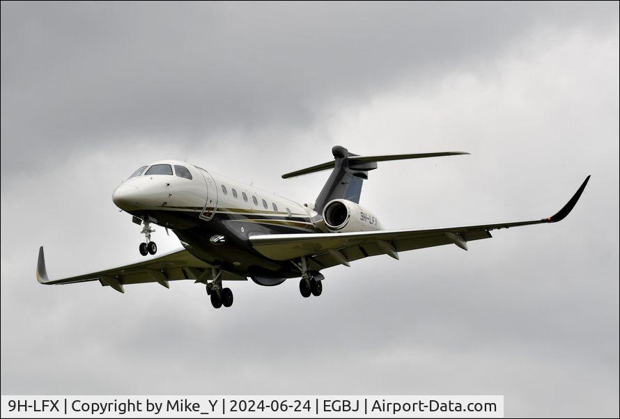 Aircraft 9H-LFX, 2021 Embraer EMB 550 (Praetor 600), c/n 55020154, 2021 Embraer EMB-550 Praetor 600 arriving at Gloucestershire Airport, at EGBJ, photo by Mike_Y