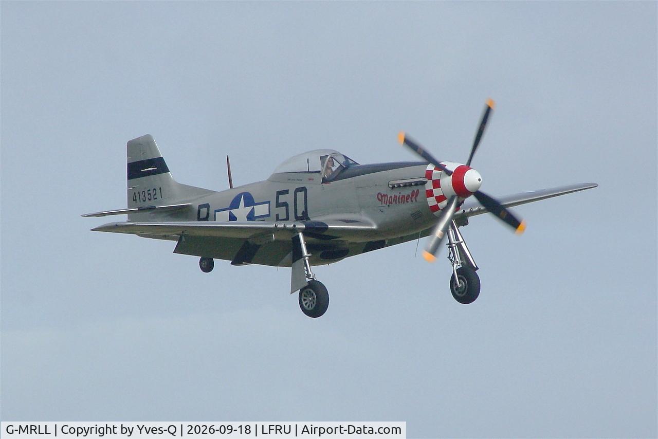 Aircraft G-MRLL, 1943 North American P-51D Mustang, c/n 109-27154, North American P-51D Mustang, On final rwy 22, Morlaix-Ploujean airport (LFRU-MXN), at LFRU, photo by Yves-Q