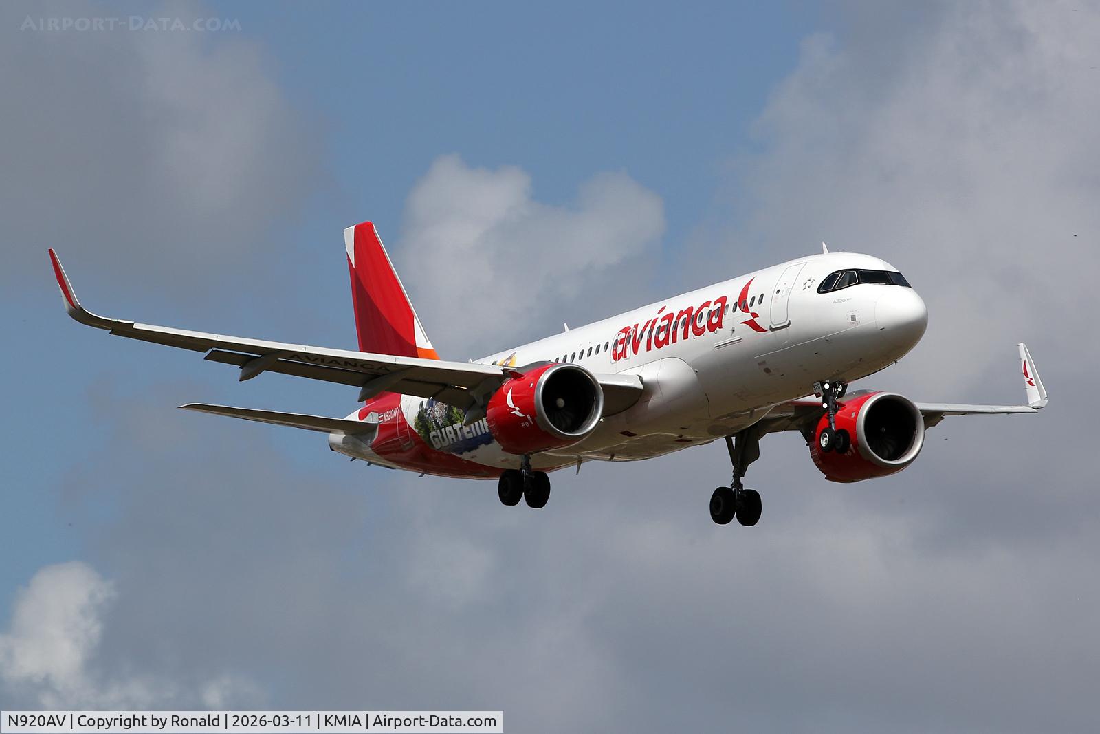 Aircraft N920AV, 2023 Airbus A320-251N, c/n 11654, at mia, at KMIA, photo by Ronald