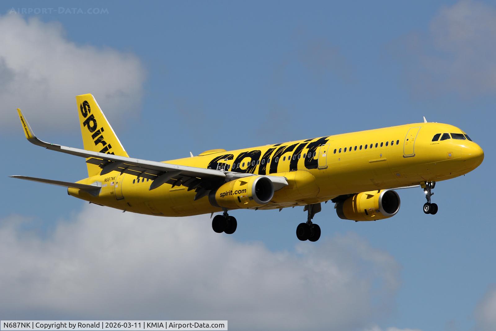 Aircraft N687NK, 2018 Airbus A321-231, c/n 8160, at mia, at KMIA, photo by Ronald