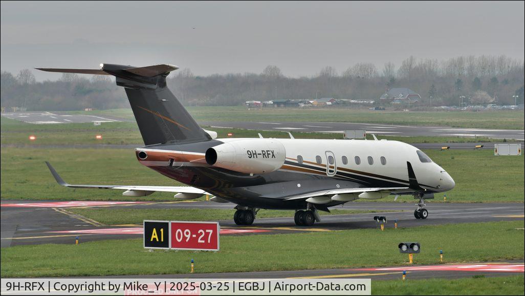 Aircraft 9H-RFX, 2015 Embraer EMB-550 Legacy 500, c/n 55000025, 2015 Embraer EMB-550 Legacy 500 preparing to depart Gloucestershire Airport, at EGBJ, photo by Mike_Y