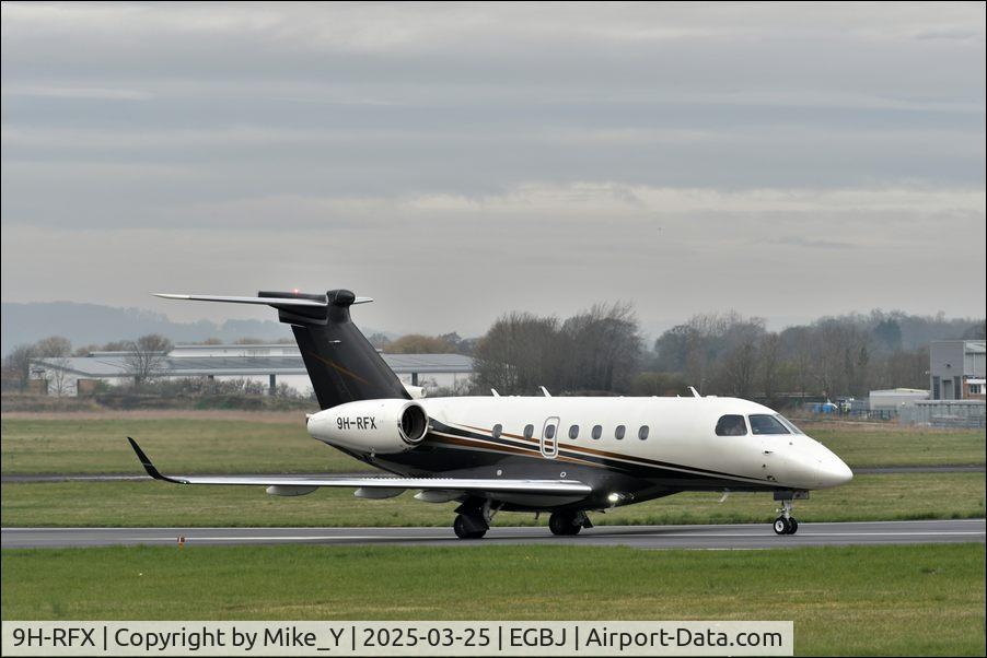 Aircraft 9H-RFX, 2015 Embraer EMB-550 Legacy 500, c/n 55000025, 2015 Embraer EMB-550 Legacy 500 preparing to depart Gloucestershire Airport, at EGBJ, photo by Mike_Y