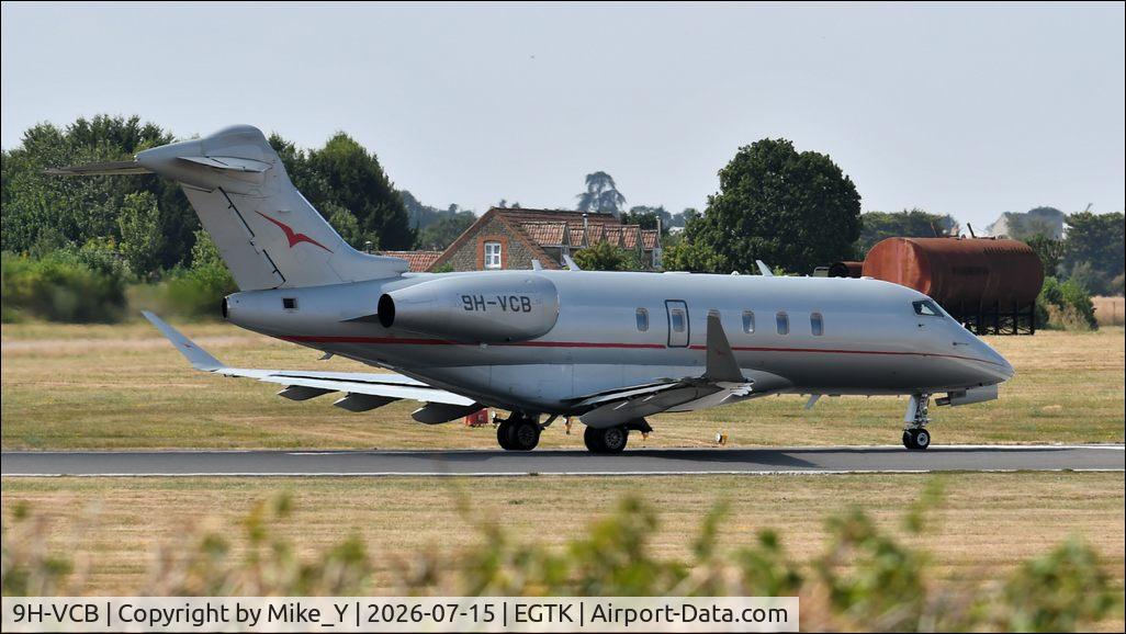 Aircraft 9H-VCB, 2014 Bombardier Challenger 300 (BD-100-1A10), c/n 20514, 2014 Bombardier Challenger 350 preparing to depart London Oxford Airport, at EGTK, photo by Mike_Y